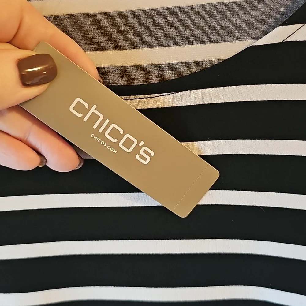 Chicos Sz 2 Black and White Striped Dress Sz 12 Large New $99